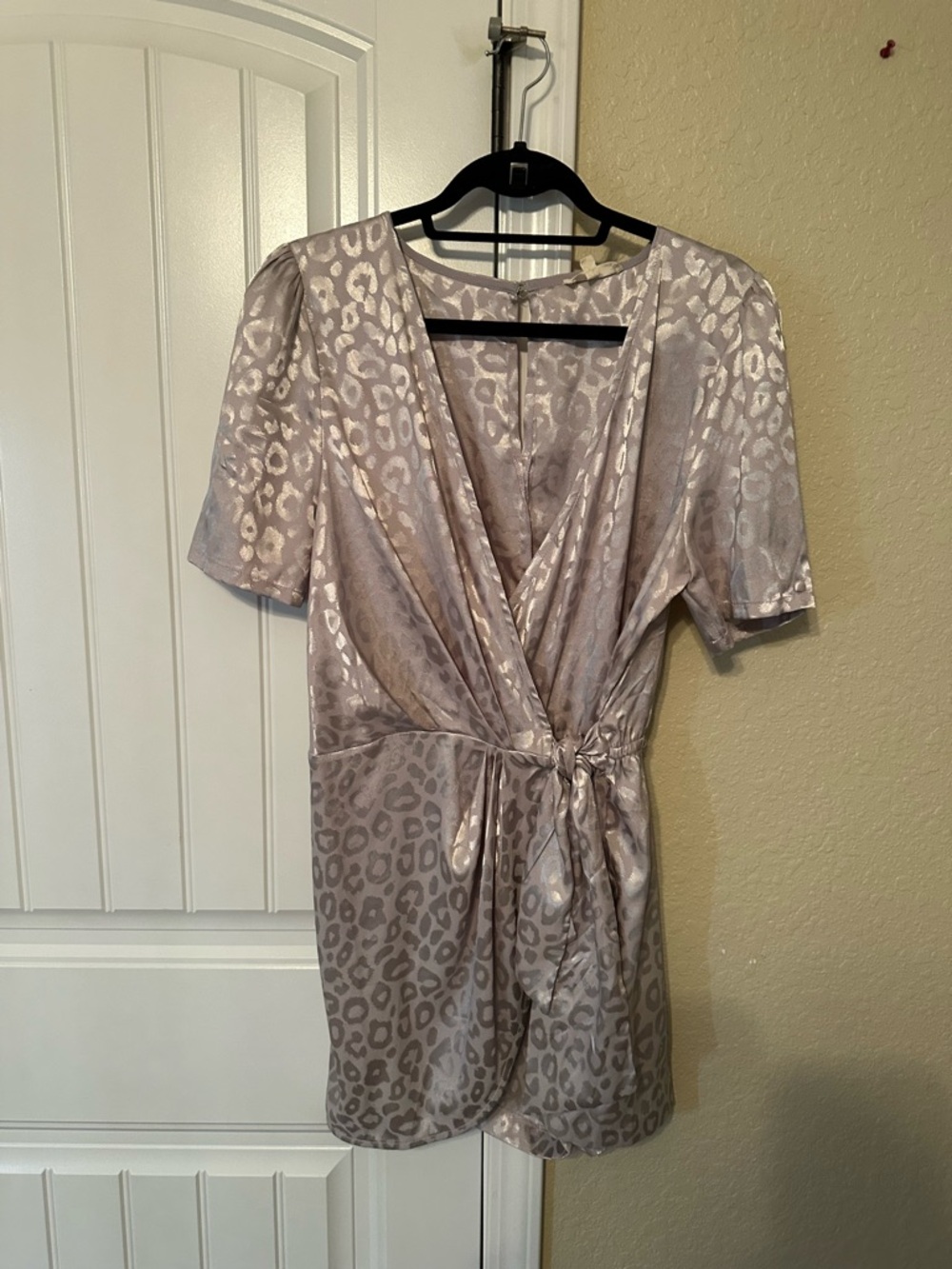 entro Metallic Taupe Leopard Print Wrap Romper